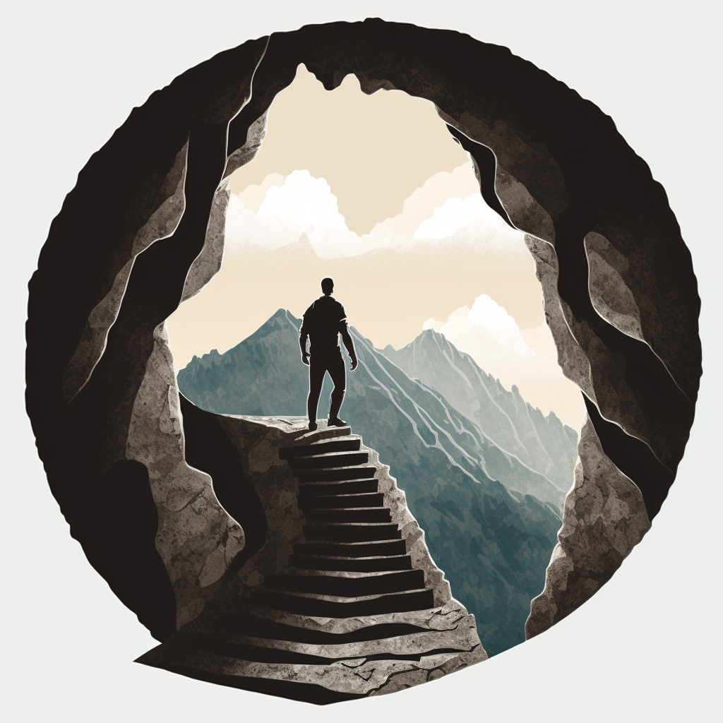 person standing at the top of a mountain or a staircase, symbolizing the journey towards self-improvement and personal growth